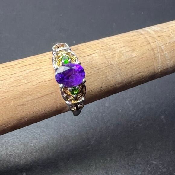 Amethyst and chrome diopside two toned sterling silver ring size 9 - Picture 9 of 10